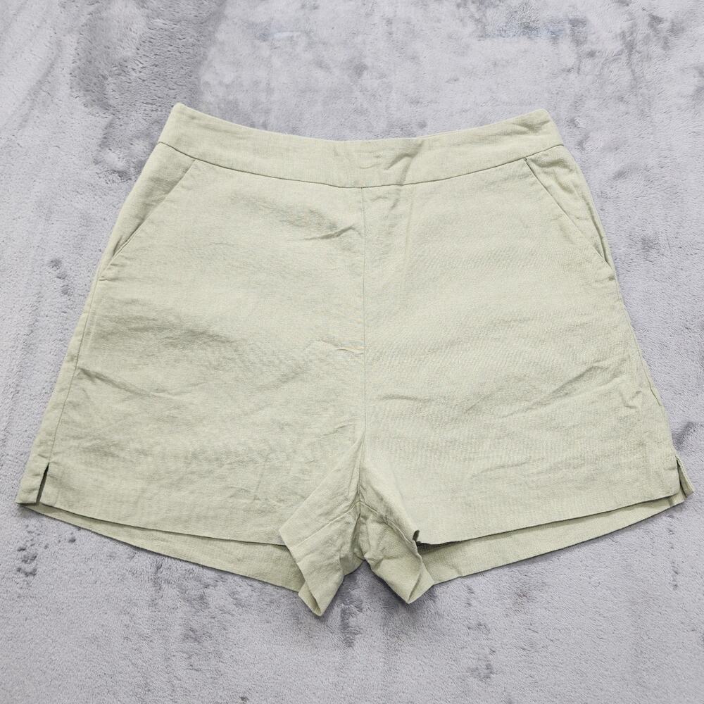 Glassons Shorts Womens 14 Green Linen Blend High Waist Back Zip Lined Preppy